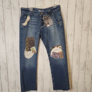 Upcycled Levi's 513 Button Fly Boy Cut Jeans With Patches Size 11